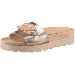 Pantolette TAMARIS, Damen, Gr. 42, braun (bronzefarben), Lederimitat, glänzend, Antik-Look, modisch, Schuhe, Plateau, Sommerschuh, Schlupfschuh in veganer Verarbeitung