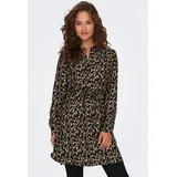 Only Druckkleid "ONLCORY LIFE L/S V-NECK TUNIC WVN NOOS", Damen, Gr. S, N-Gr, schwarz (schwarz aop:cora graphic), Web, Obermaterial: 100% Polyester, gemustert, kurz, V-Ausschnitt, Kleider Druckkleid, Sommerkleid mit Taillengürtel