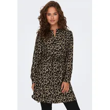 Only Druckkleid "ONLCORY LIFE L/S V-NECK TUNIC WVN NOOS", Damen, Gr. S, N-Gr, schwarz (schwarz aop:cora graphic), Web, Obermaterial: 100% Polyester, gemustert, kurz, V-Ausschnitt, Kleider Druckkleid, Sommerkleid mit Taillengürtel