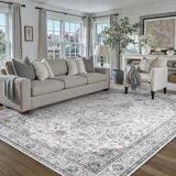 PureCozy Grau Teppich Wohnzimmer 160x230cm Waschbarer Vintage Tepich for Living Room rutschfest kurzflor Weich Böhmischen Retro Carpet für Küchen Schlafzimmer Büro Esszimmer Bedroom