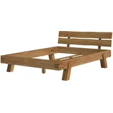 skølm Massivholzbett Hervar, Balkenbett aus Wildeiche geölt & lackiert, stabiles Bettgestell verfügbar in 140/180x200 cm, Holzbett beige