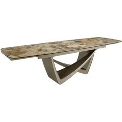 AC ANGEL CERDA Angel Cerdá Ovaler ausziehbarer Esstisch Oval Barrel Porzellan Marmor und Taupe metallischen Stahl 1152C