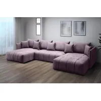 furmeb patryk hojka FURMEB24 ASPEN U Ecksofa mit Schlaffunktion Bettzeugablage 346x188cm, Sofa U Form, Rose - Rosa