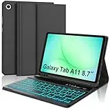 Occtingkind Hülle mit Tastatur für Samsung Galaxy Tab A11 8,7" (2025, SM-X133/X135) & Tab A9 8,7" (2023, SM-X110/X115) - Deutsche QWERTZ Tastatur mit 7-Farben Hintergrundbeleuchtung, Schwarz