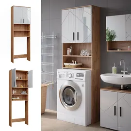 Vicco Irma Waschmaschinenschrank 64 x 191 cm Weiß Hochglanz/Goldkraft Eiche Holz