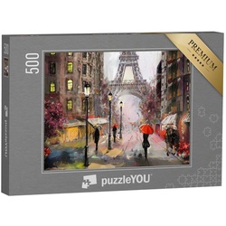 puzzleYOU Puzzle Ölgemälde: Paris, Eiffelturm und Menschen, 500 Puzzleteile, puzzleYOU-Kollektionen Paris, Europa, Künstler, Kunst & Fantasy