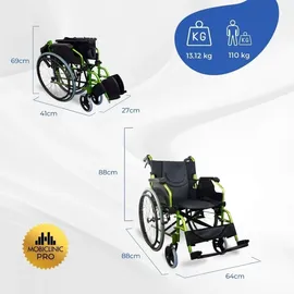 Mobiclinic Rollstuhl Bolonia Aluminium Faltbar Leicht mit klappbarer geteilter Rückenlehne und abnehmbarer Fußstütze grün