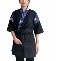 HOYI Unisex Kochjacken, Japanisch Korea Style Koch Uniform Kimono Kellner Oberteile Sushi Restaurant Kellner Arbeitskleidung(Size:XL,Color:Schwarz)