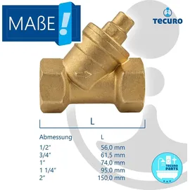 tecuro Schrägsitz Rückschlagventil Rp 1 1/4 (5/4) Zoll (DN 32) - Muffenanschluss, Messing blank