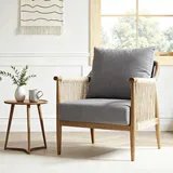 FLEXISPOT Akzentstuhl handgeflochten, Vielseitiger Indoor & Outdoor Stuhl mit komfortablen Kissen, Boho Rattanstuhl mit atmungsaktivem Design Beige