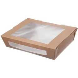 WISEFOOD 200 Stück - Papier Snackbox mit PLA-Sichtfenster - braun 1200ml