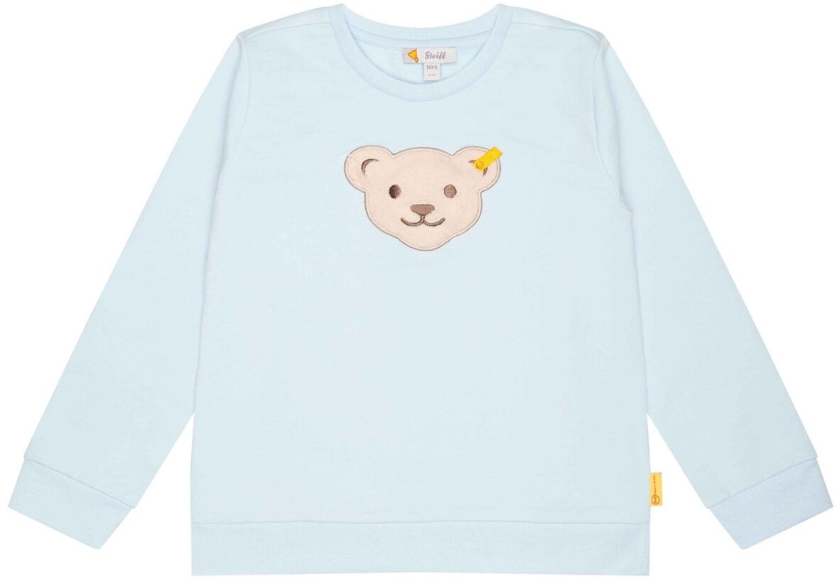 Steiff Kinder Sweatshirt - Teddy-Applikation, Quietscher, Cotton Stretch, uni Hellblau 104