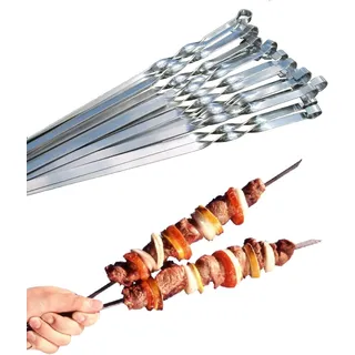 Profi BBQ Edelstahl Grillspieße, Extra Breit: 1 cm und Extra Stark 2 mm Dicke (10 St, 50cm) Fleischspieße, Schaschlikspieße Mangal Schampura Spieße Skewers Schaschlik Kebap Spiesse Grillspiesse