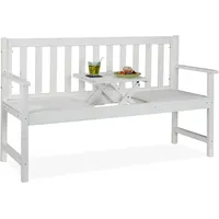 Relaxdays Gartenbank mit integriertem Tisch, 3 Sitzer, robuste Holz