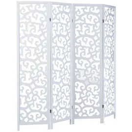 Homestyle4u Paravent Raumteiler 4 teilig Kiefer Holz Ornamente Weiß |