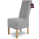 SCHEFFLER-Home Stuhlhussen Stretch Luna-Lang/Stuhlüberzug 4er Set Grau Lang/elastische Flanell Stuhlabdeckungen/Stuhlhussen Schwingstühle/Spann-Bezug Stuhl Überwurf als eleganter Schonbezug
