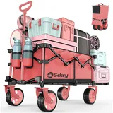 Sekey Bollerwagen XXL Bollerwagen Faltbar mit Erweiterbarer Heckklappe 135L & 200L (Faltbarer Bollerwagen Klappbar Angelwagen), XL-Flexi 4019 150KG Zusammenfaltbar aus VIER Richtungen rosa|schwarz