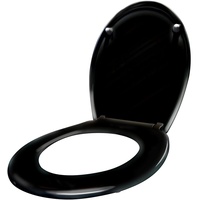 LZQ Toilettendeckel oval, Toilettensitz mit Absenkautomatik, Antibakterielle Klobrille, WC Sitz Klodeckel aus Hartplastik (Schwarz)