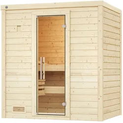 Sauna WEKA "Massivholzsauna BERGEN 1", beige (natur), Saunaofen, integrierte Steuerung, 5,4 kW, Saunen, Blockbohlen, moderne Ganzglastür
