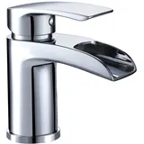 Design Wasserfall Wasserhahn Chrom Waschtischarmatur Einhebelmischer-Waschtischbatterie Bad Armatur für Badezimmer Waschbecken