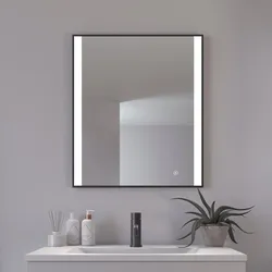 Badspiegel LOEVSCHALL "Libra Quadratisch, Badzimmerspiegel mit LED Beleuchtung", silber, B:66cm H:76cm T:2,9cm, Spiegel, Touchpanel für Lichtsteuerung, Dimmbar Spiegel, Dänisches Design