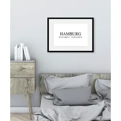 Bild QUEENCE "HAMBURG", weiß (farbe rahmen: schwarz, farbe bild(er): weiß), B:40cm H:30cm, Acrylglas, Papier, Holz, Bilder, HD Premium Poster-Druck inkl. Holzrahmen