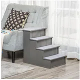 furnicato Hunderampe Haustiertreppe 4-stufig Grau 40L x 59B x 54,2H cm (1-St), Hundetreppe mit Teppichstufen für Bett und Auto, bis 30 kg belastbar grau