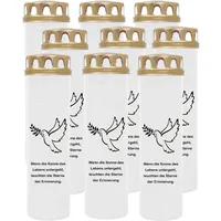 HS Candle Grabkerze mit Motiv 100h Brenndauer (9-tlg), Ø7xH25 cm, Grabkerze mit Motiv im 1er, 3er, 6er, 9er Pack weiß