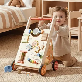 Labebe Lauflernwagen aus Holz für Babys ab 1 Jahr Laufwagen Holz-Walker Holzwagen Gehhilfe für Kleinkinder - Bunt