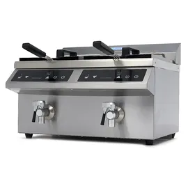MAXIMA Gastro Fritteuse - 2 x 8 l - 2 Körbe - mit Ablasshahn - Induktion