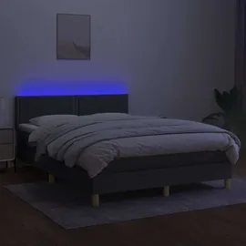 vidaXL Boxspringbett mit Matratze & LED Dunkelgrau 140x200 cm Stoff