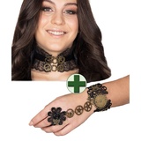 Karneval-Klamotten Kostüm Steampunk Armband mit befestigten Ring und Choker, Schmuck Karneval Armband Ring Halsband Choker Viktorianisch Vintage schwarz