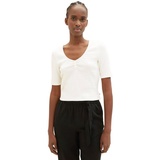TOM TAILOR Cropped T-Shirt mit Strukturmuster, Offwhite, L