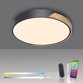 Q-Smart-Home Paul Neuhaus Q-BILA LED-Deckenlampe, schwarz/eiche