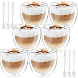 Latte Macchiato Gläser, Doppelwandige Kaffeegläser 250ml, Doppelwandige Gläser, Cappuccino Gläser, Kaffeetassen Glas, Kaffeebecher glas, Thermogläser Doppelwandig, Espressotassen Glas, 6er Set