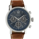 Oozoo Herrenuhr Chrono Look mit Lederband 48 MM Silberfarben/Blau C10671 - Braun, Blau