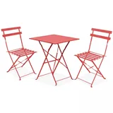 Oviala Gartenbistrotisch und 2 Klappstühle Rot