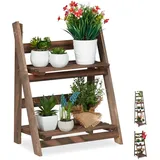 Relaxdays Blumentreppe, Holz, klappbar, Leiterregal Pflanzen, HBT: 51,5 x 41 x 24 cm, dunkelbraun