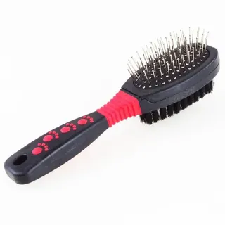 Fellbürste Tierbürste 2-in1 Doppelbürste ca. 20 cm Hundebürste Fellpflegebürste, 2-in-1 Doppelbürste rot|schwarz
