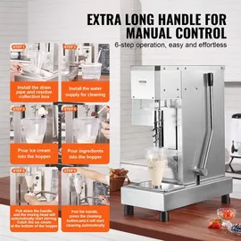 Vevor Eiscreme-Mixer, 750 W Hochgeschwindigkeits-eiscreme-maschine, Mixer, Rührmaschine 1740 U/min, Eiscreme-Shaker aus Edelstahl 304, langer Griff + PC-Schutzschild, anpassbar mit jeder Eiscreme-Sorte