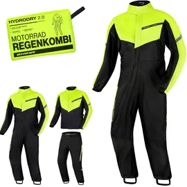 SHIMA HYDRODRY 2.0 Motorrad Regenbekleidung Kombi Wasserdicht Reflektierend Damen Herren Set Regenkombi Waterproof Regenschutz Atmungsaktiv Motorradkombi (Motorradanzug Unisex, Fluo, XS)