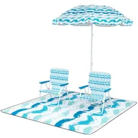 KOMFOTTEU Balkonset, (4-tlg), Strandstühle mit Schirm und Stranddecke blau