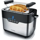 Arendo 2-Scheiben Toaster MORGEN Edelstahl, 920 W, mit extra breiten Schlitzen, Touchpanel mit LED-Anzeige, Schwarz/Silber