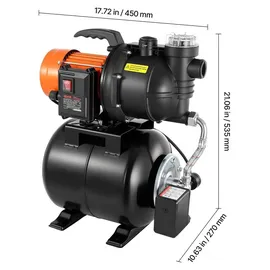 Vevor Hauswasserwerk 735 W 3785 L/h 19 L Druckbehälter 39 m Förderhöhe