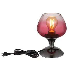 GLOBO Tischleuchte Beistelllampe Schreibtischlampe Metall-Chrom Brombeerfarbe Glas