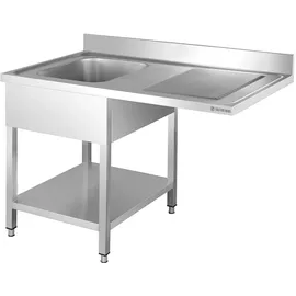 GastroHero Spülzentrum Edelstahl 1200x600 mm 1 Becken links mit Grundboden Aufkantung Spültisch Gastro Küche