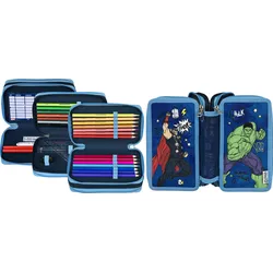 Federmäppchen SCOOLI "Tripledecker, Avengers", Kinder, bunt (avengers), Polyester, Schreibgeräteetuis