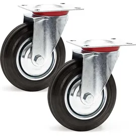Wiltec Lenkrollen Set 2x Transportrolle mit Vollgummirad Ø200mm bis 150kg pro Rad mit Metallfelge und Anbauplatte, leiser Lauf, Transportrollen Möbelrollen Laufrollen