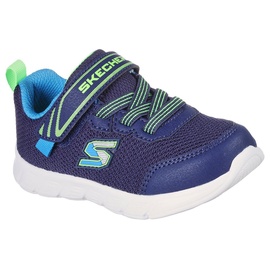 SKECHERS Comfy Flex Mini Trainer Sneaker, Navy Textile & Synthetic/Blue & Lime Trim, 21 EU - 21 EU