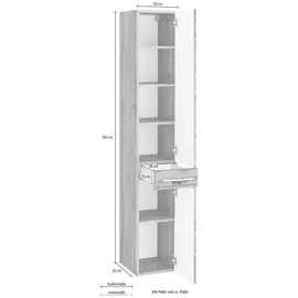 WELLTIME Soria Hochschrank 30 x 185 x 35 cm Weiß Metall/MDF/Spanplatte/Massivholz